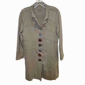 Neon Buddha Long Jersey Knit Funky Button Accented Coat Jacket S Tan